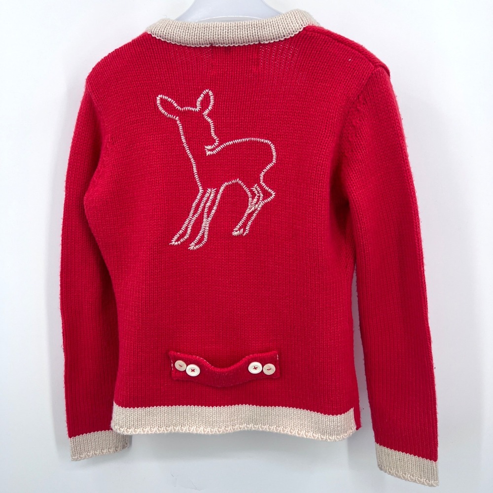 Vintage ALPIN Red Cardigan Deer Embroidery Size S Nordic Holiday Rudolph Xmas